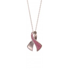 Sterling Silver Breast Cancer Awareness Pendant With Pink Crystals