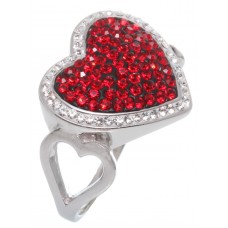 Siam Crystal Heart Silver Plated  Ring