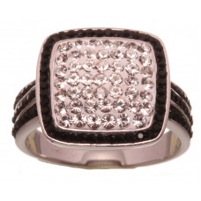 Silver Plated Jet,Crystal Cubed Ring